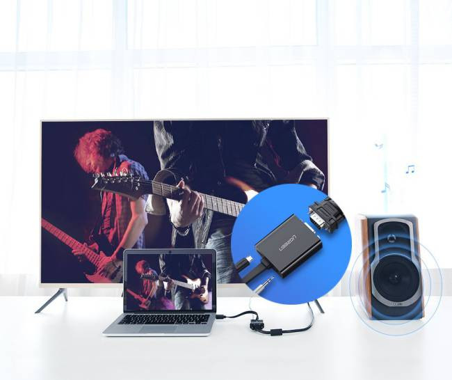 UGREEN HDMI VGA + 3,5 mm-es audio + Mirco USB átalakító Fekete
