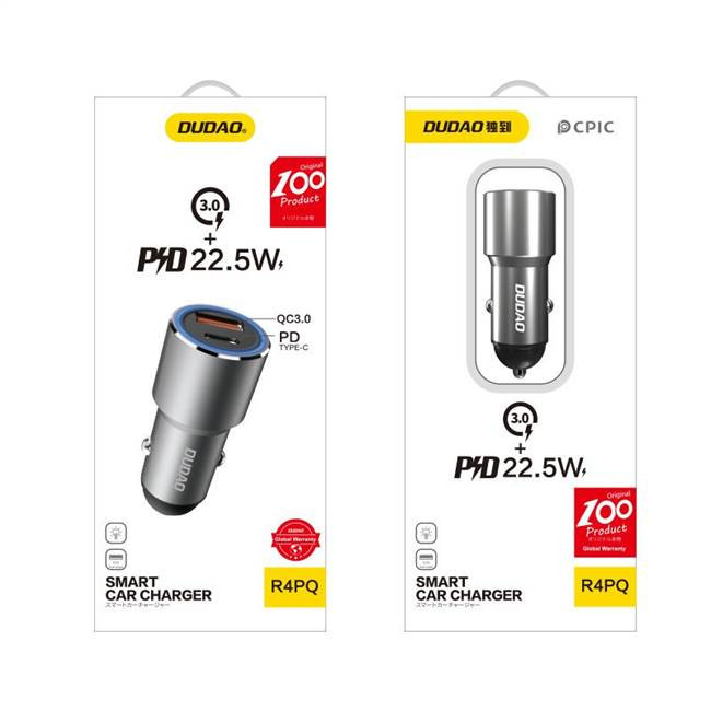 Dudao R4PQ USB + Type-c USB-PD + QC 3,0 töltő szürke Dudao R4PQ USB + Type-c USB-PD + QC 3,0 töltő szürke
