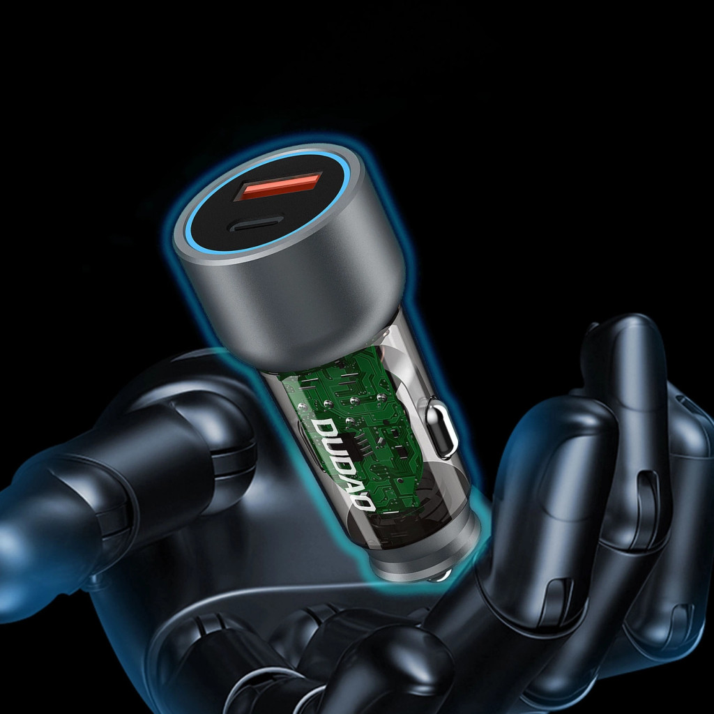 Dudao R4T autós töltő 1xUSB-A és 1xUSB-C csatlakozással 30W - szürke Dudao R4T autós töltő 1xUSB-A és 1xUSB-C csatlakozással 30W - szürke