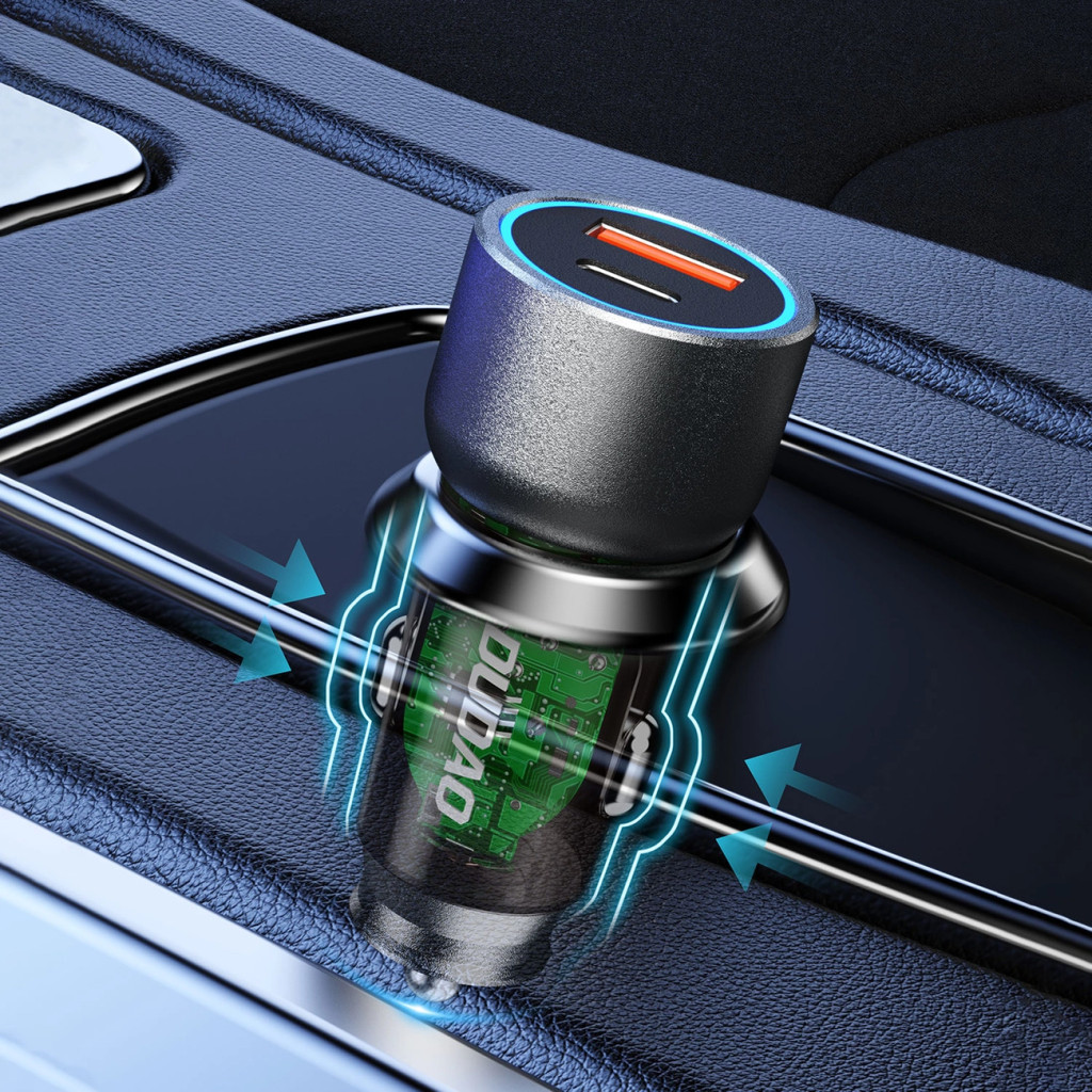 Dudao R4T autós töltő 1xUSB-A és 1xUSB-C csatlakozással 30W - szürke Dudao R4T autós töltő 1xUSB-A és 1xUSB-C csatlakozással 30W - szürke