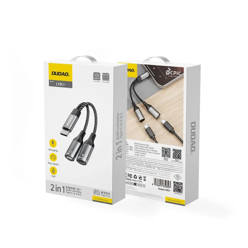 Dudao L13C+ Type-C - Type-C elosztó adapter - szürke Dudao L13C+ Type-C - Type-C elosztó adapter - szürke