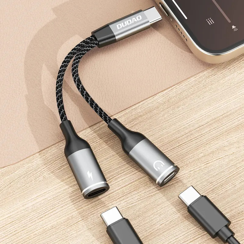 Dudao L13C+ Type-C - Type-C elosztó adapter - szürke Dudao L13C+ Type-C - Type-C elosztó adapter - szürke