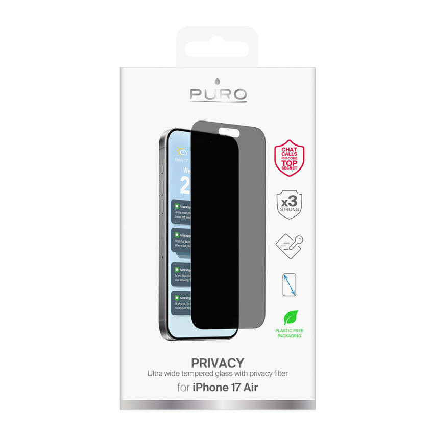 Puro Privacy edzett üveg iPhone 17 Air készülékhez