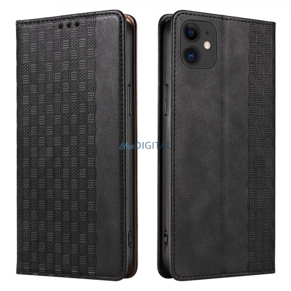 Mágneses pántos tok iPhone 12 tok pénztárca + mini nyaklánc medál fekete Mágneses pántos tok iPhone 12 tok pénztárca + mini nyaklánc medál fekete