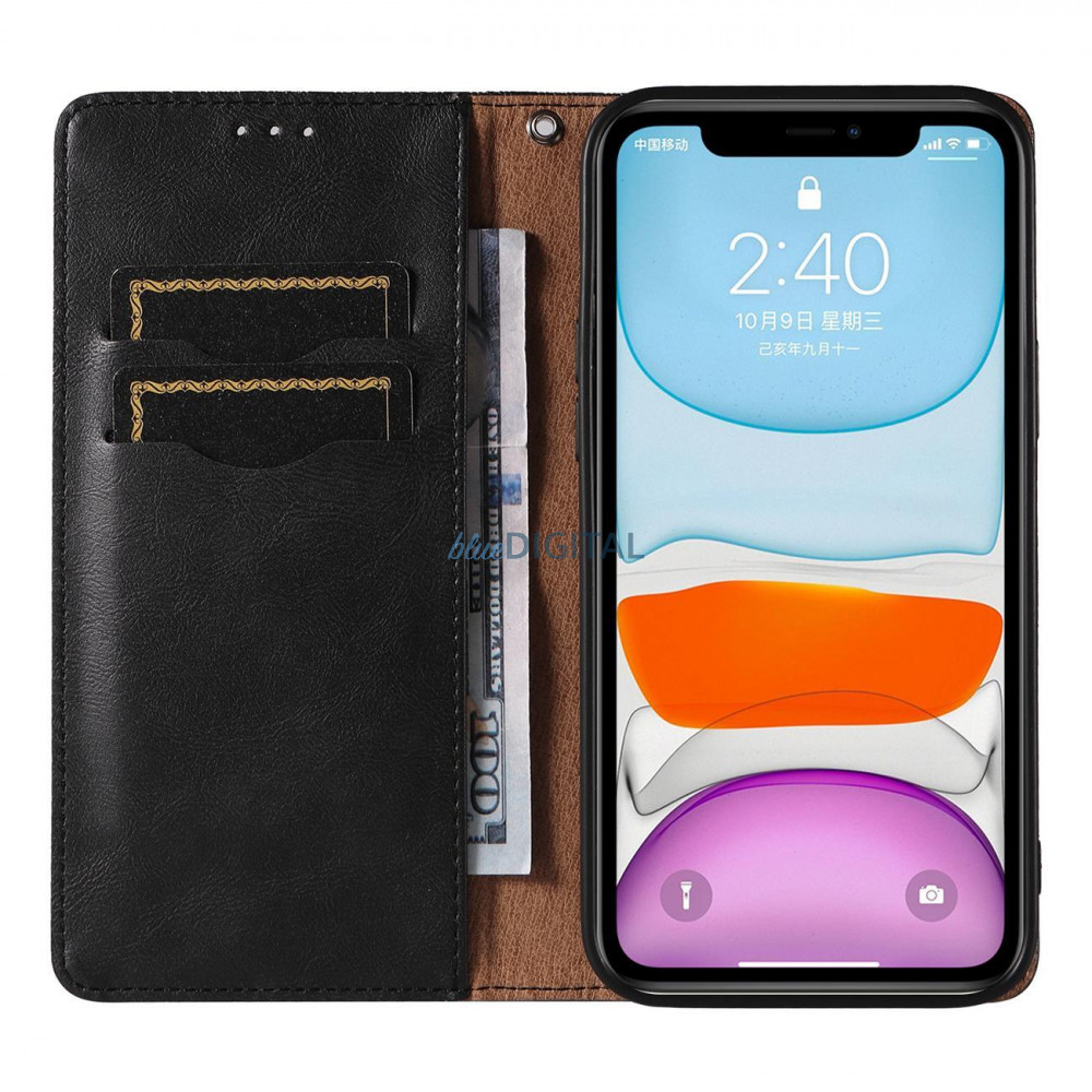 Mágneses pántos tok iPhone 12 tok pénztárca + mini nyaklánc medál fekete Mágneses pántos tok iPhone 12 tok pénztárca + mini nyaklánc medál fekete