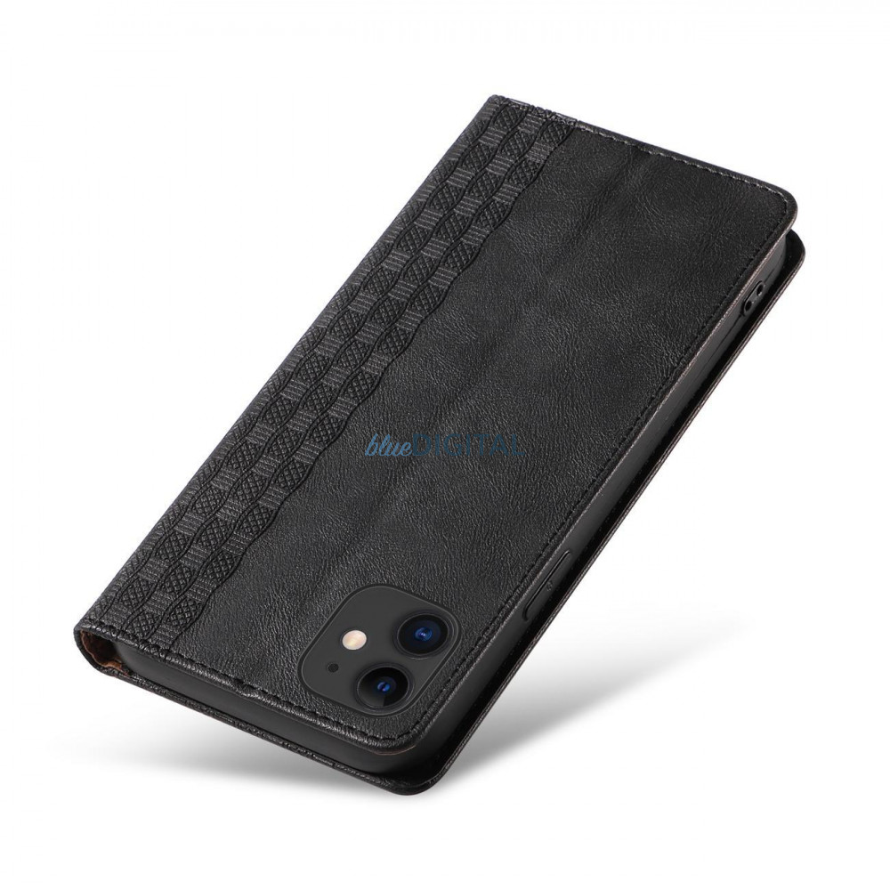 Mágneses pántos tok iPhone 12 tok pénztárca + mini nyaklánc medál fekete Mágneses pántos tok iPhone 12 tok pénztárca + mini nyaklánc medál fekete