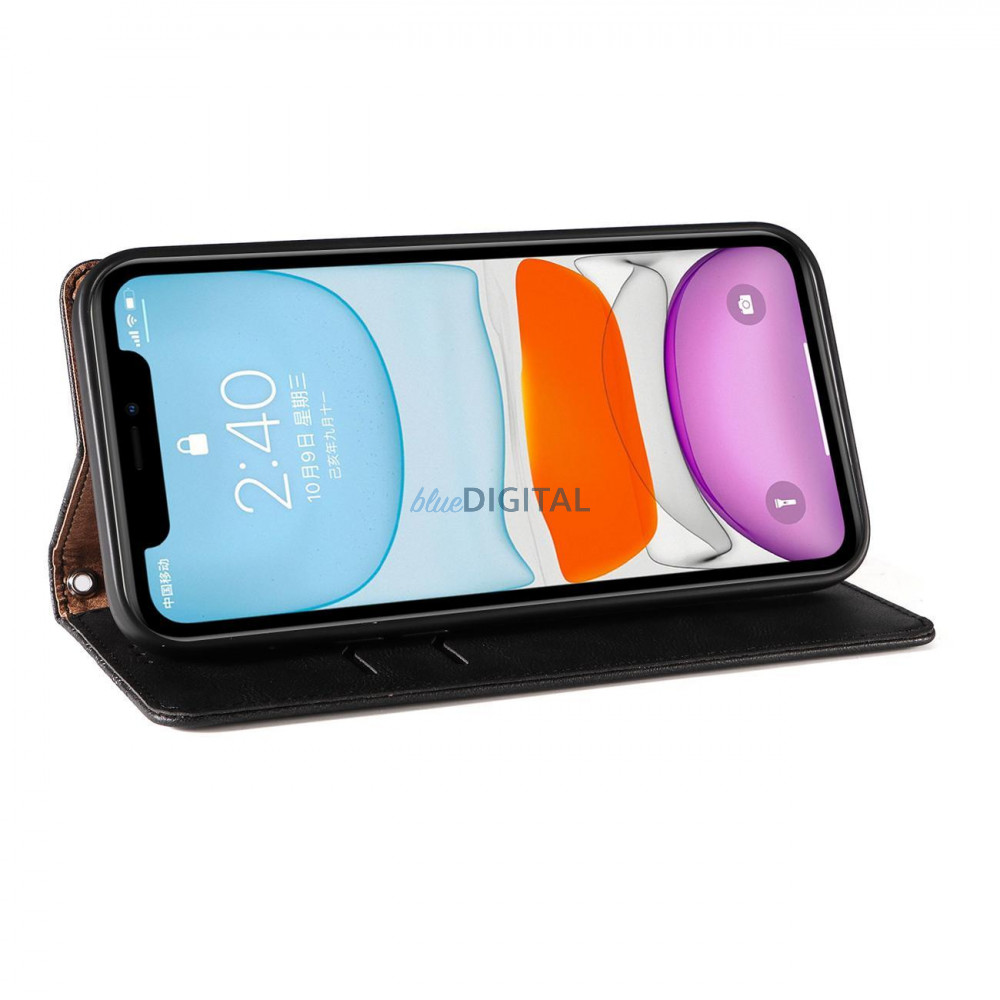 Mágneses pántos tok iPhone 12 tok pénztárca + mini nyaklánc medál fekete Mágneses pántos tok iPhone 12 tok pénztárca + mini nyaklánc medál fekete