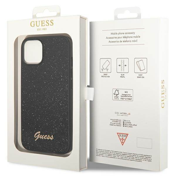 Guess GUHCP14MHGGSHK iPhone 14 Plus 6.7" fekete keménytok Glitter Script