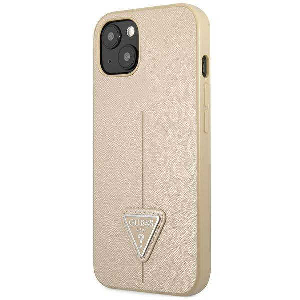 Guess GUHCP14MPSATLE iPhone 14 Plus 6.7" bézs színű keménytok SaffianoTriangle Logó