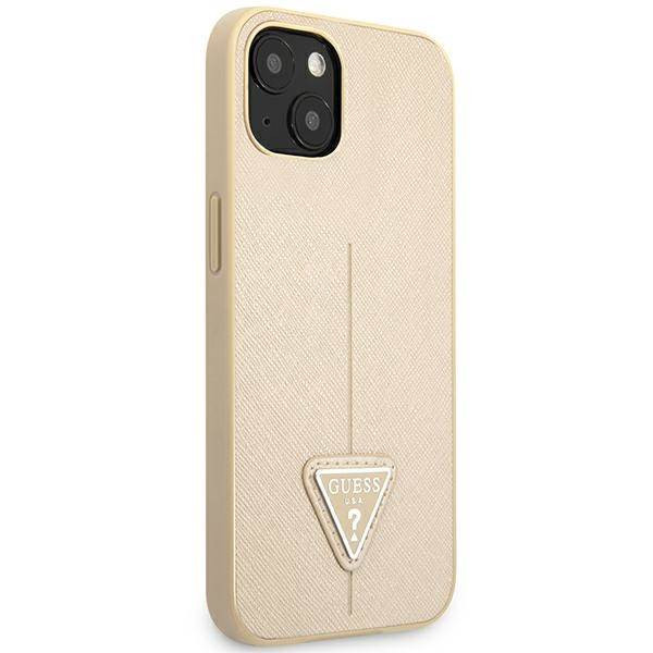 Guess GUHCP14MPSATLE iPhone 14 Plus 6.7" bézs színű keménytok SaffianoTriangle Logó