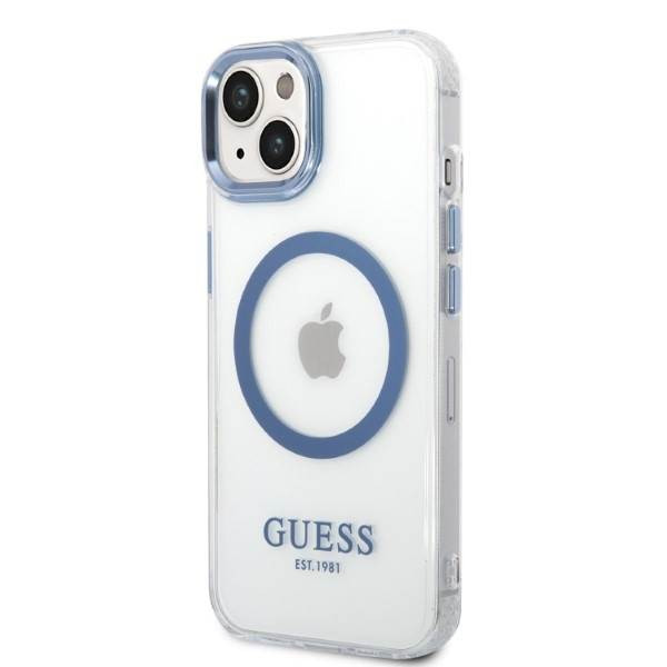 Guess GUHMP14MHTRMB iPhone 14 Plus 6.7" kék keménytok Fém körvonalú Magsafe tok