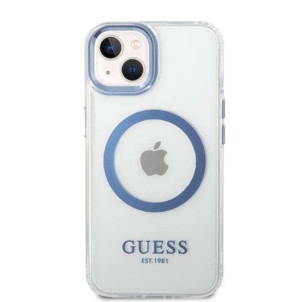 Guess GUHMP14MHTRMB iPhone 14 Plus 6.7" kék keménytok Fém körvonalú Magsafe tok