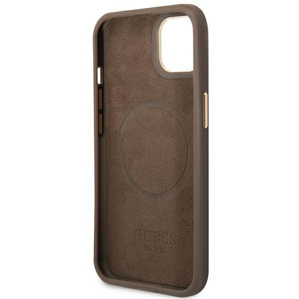 Guess GUHMP14MU4GPRW iPhone 14 Plus 6.7" barna keménytok 4G Logo Plate MagSafe