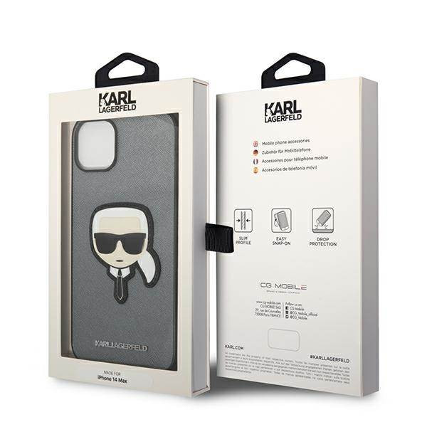 Karl Lagerfeld KLHCP14MSAPKHG iPhone 14 Plus 6,7" ezüst keménytok Saffiano Karl's Head Patch