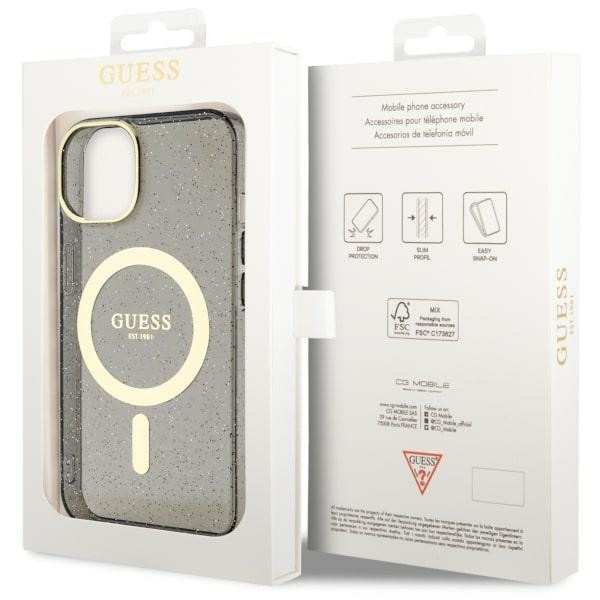Guess GUHMP14MHCMCGK iPhone 14 Plus 6,7" fekete keménytok Glitter Gold MagSafe