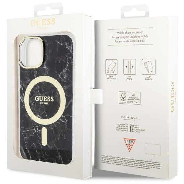 Guess GUHMP14MPCUMAK iPhone 14 Plus 6.7" fekete keménytok Márvány MagSafe márvány tok