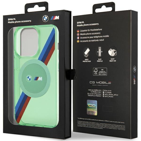 BMW BMHMP15LHDTN iPhone 15 Pro 6.1" zöld keménytok M Tricolor Stripes MagSafe tok