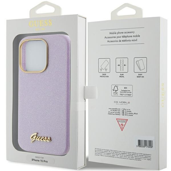 Guess GUHCP15LPGMCSL iPhone 15 Pro 6.1" liliom/lila keménytok Glitter Glossy Script