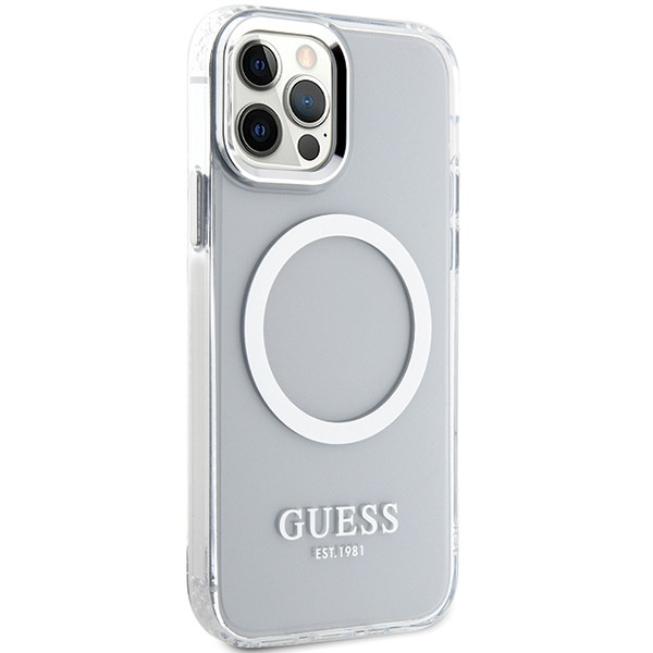 Guess GUHMP12MHTRMS iPhone 12/12 Pro 6.1" ezüst keménytok fém kontúr Magsafe