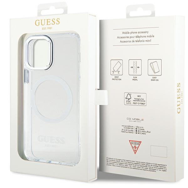 Guess GUHMP12MHTRMS iPhone 12/12 Pro 6.1" ezüst keménytok fém kontúr Magsafe