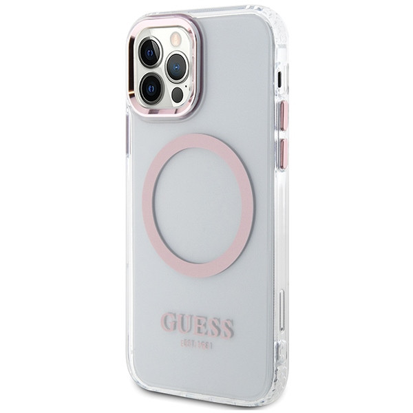 Guess GUHMP12MHTRMP iPhone 12/12 Pro 6.1" rózsaszín keménytok Fém körvonalú Magsafe tok