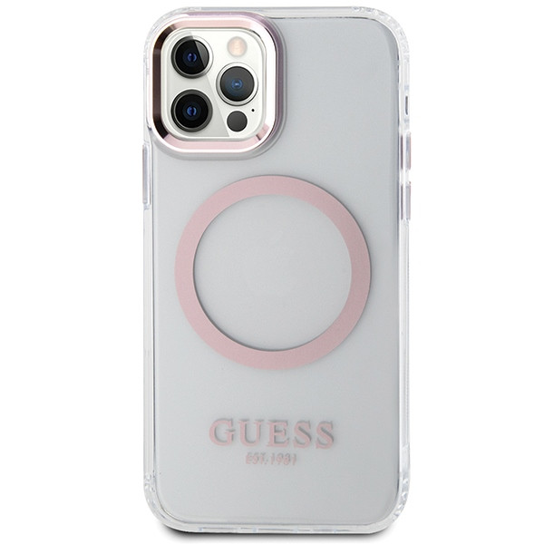 Guess GUHMP12MHTRMP iPhone 12/12 Pro 6.1" rózsaszín keménytok Fém körvonalú Magsafe tok