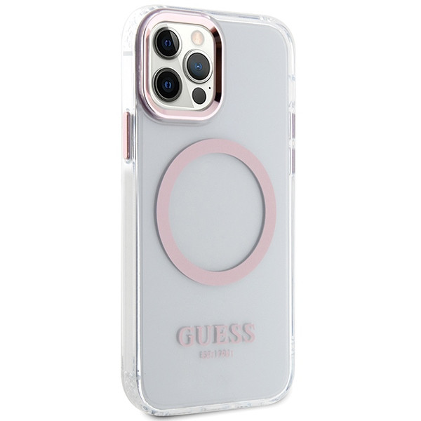 Guess GUHMP12MHTRMP iPhone 12/12 Pro 6.1" rózsaszín keménytok Fém körvonalú Magsafe tok