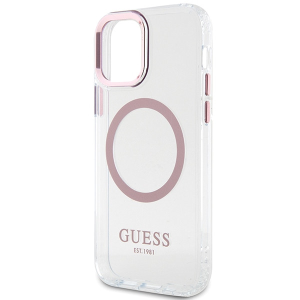 Guess GUHMP12MHTRMP iPhone 12/12 Pro 6.1" rózsaszín keménytok Fém körvonalú Magsafe tok
