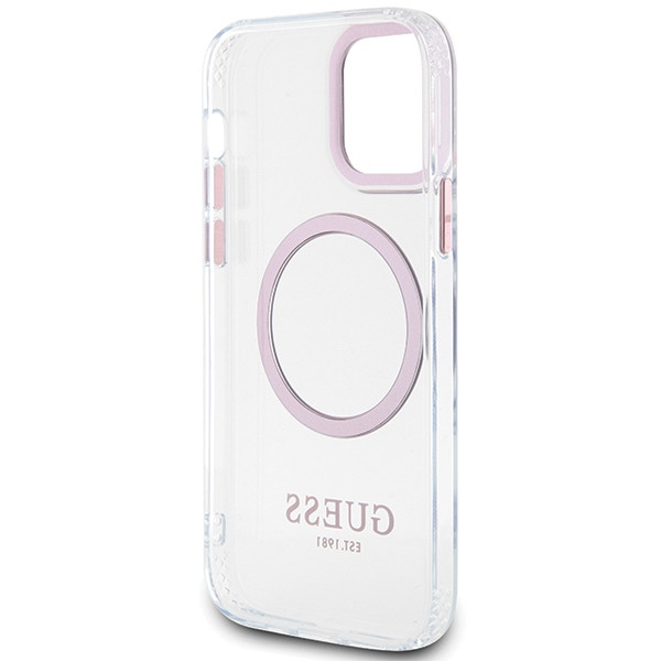 Guess GUHMP12MHTRMP iPhone 12/12 Pro 6.1" rózsaszín keménytok Fém körvonalú Magsafe tok