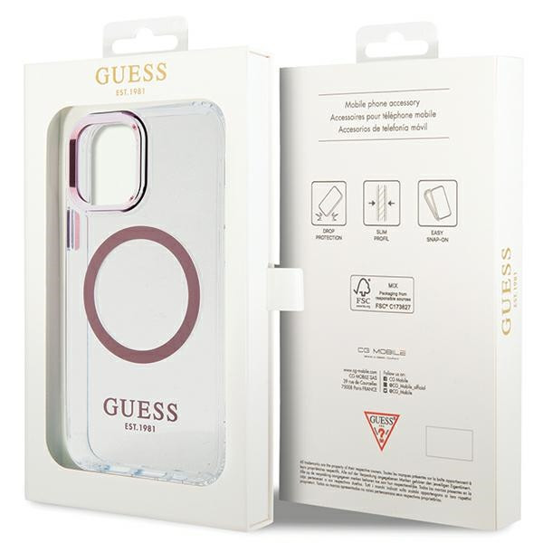 Guess GUHMP12MHTRMP iPhone 12/12 Pro 6.1" rózsaszín keménytok Fém körvonalú Magsafe tok