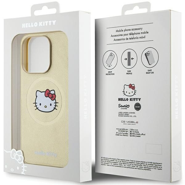 Hello Kitty HKHMP15LPGHCKD iPhone 15 Pro 6.1" arany keménytok bőr Kitty Head MagSafe Hello Kitty HKHMP15LPGHCKD iPhone 15 Pro 6.1" arany keménytok bőr Kitty Head MagSafe