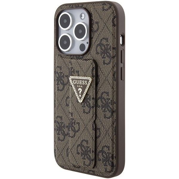 Guess GUHCP15LPGS4TDW iPhone 15 Pro 6.1" barna keménytok Grip Stand 4G Triangle Strass Guess GUHCP15LPGS4TDW iPhone 15 Pro 6.1" barna keménytok Grip Stand 4G Triangle Strass