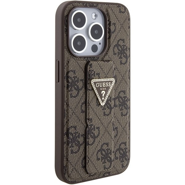 Guess GUHCP15LPGS4TDW iPhone 15 Pro 6.1" barna keménytok Grip Stand 4G Triangle Strass Guess GUHCP15LPGS4TDW iPhone 15 Pro 6.1" barna keménytok Grip Stand 4G Triangle Strass
