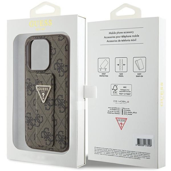 Guess GUHCP15LPGS4TDW iPhone 15 Pro 6.1" barna keménytok Grip Stand 4G Triangle Strass Guess GUHCP15LPGS4TDW iPhone 15 Pro 6.1" barna keménytok Grip Stand 4G Triangle Strass