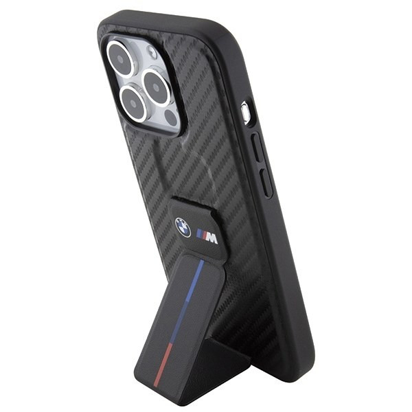 BMW BMHCP15LGSPCCK iPhone 15 Pro 6.1" fekete keménytok Grip Stand Smooth & Carbon