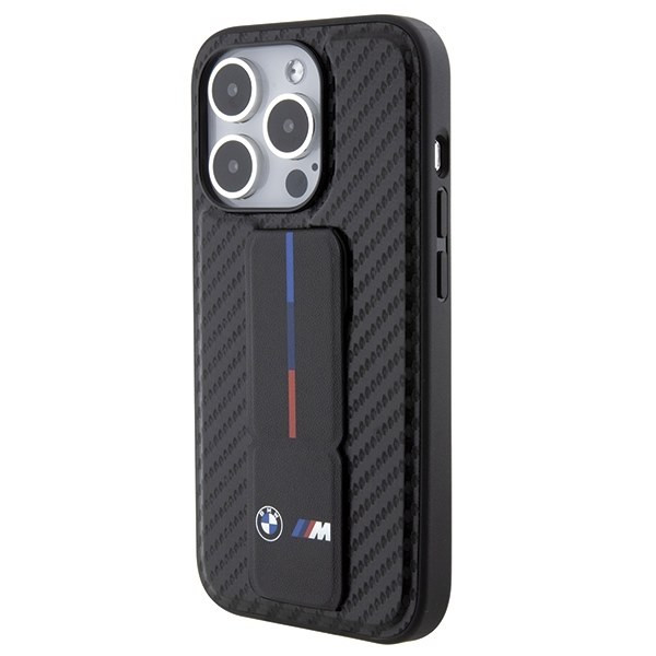 BMW BMHCP15LGSPCCK iPhone 15 Pro 6.1" fekete keménytok Grip Stand Smooth & Carbon