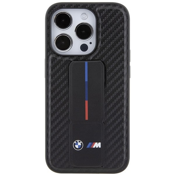 BMW BMHCP15LGSPCCK iPhone 15 Pro 6.1" fekete keménytok Grip Stand Smooth & Carbon