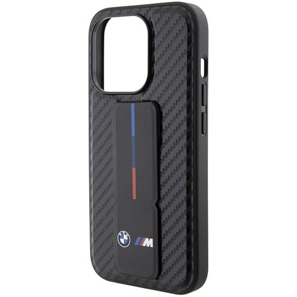 BMW BMHCP15LGSPCCK iPhone 15 Pro 6.1" fekete keménytok Grip Stand Smooth & Carbon