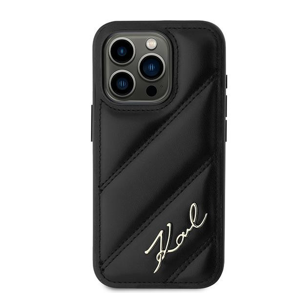 Karl Lagerfeld KLHCP15LPQDSMGK Diagonal Quilted Script tok iPhone 15 Pro - fekete Karl Lagerfeld KLHCP15LPQDSMGK Diagonal Quilted Script tok iPhone 15 Pro - fekete