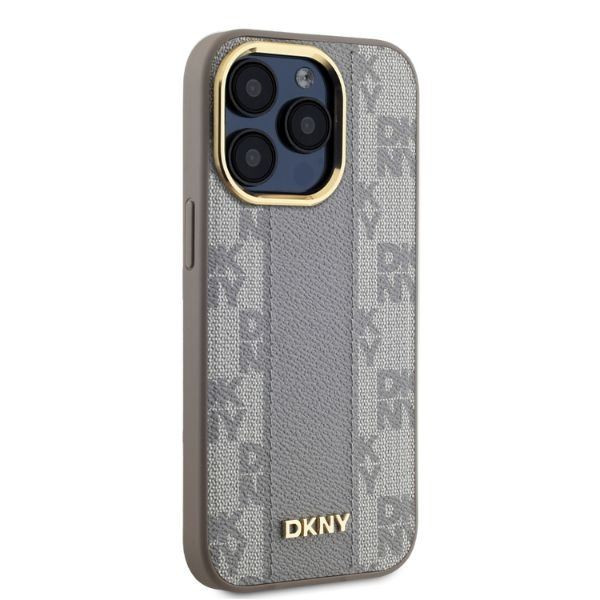 DKNY DKHMP15LPCPVSLE Leather Checkered Mono Pattern MagSafe keménytok iPhone 15 Pro - bézs DKNY DKHMP15LPCPVSLE Leather Checkered Mono Pattern MagSafe keménytok iPhone 15 Pro - bézs