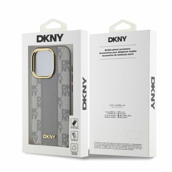 DKNY DKHMP15LPCPVSLE Leather Checkered Mono Pattern MagSafe keménytok iPhone 15 Pro - bézs DKNY DKHMP15LPCPVSLE Leather Checkered Mono Pattern MagSafe keménytok iPhone 15 Pro - bézs