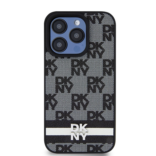 DKNY DKHCP15LPCPTSSK Leather Checkered Mono Pattern & Printed Stripes tok iPhone 15 Pro - fekete DKNY DKHCP15LPCPTSSK Leather Checkered Mono Pattern & Printed Stripes tok iPhone 15 Pro - fekete