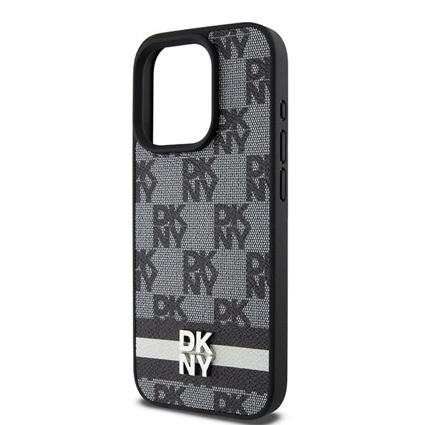 DKNY DKHCP15LPCPTSSK Leather Checkered Mono Pattern & Printed Stripes tok iPhone 15 Pro - fekete DKNY DKHCP15LPCPTSSK Leather Checkered Mono Pattern & Printed Stripes tok iPhone 15 Pro - fekete