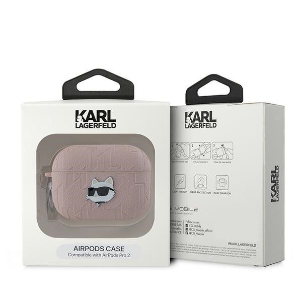 Karl Lagerfeld KLAP2PGCHPP Monogram Choupette Head tok AirPods Pro 2 - rózsaszín