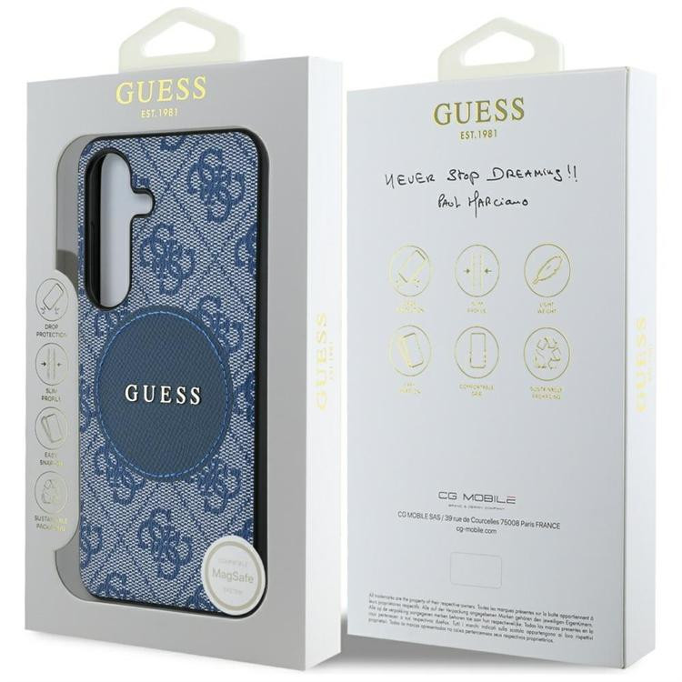 Guess 4G Round Patch Classic Logo MagSafe-kompatibilis tok Samsung Galaxy S25 Plus - kék