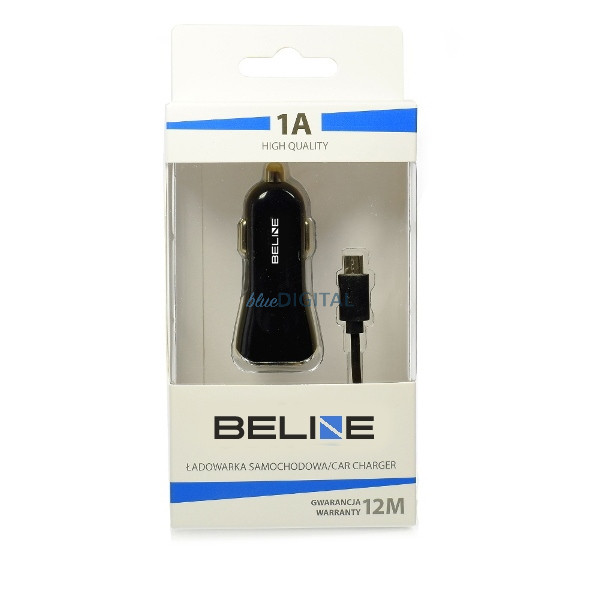 Beline autós töltő 1xUSB + microUSB kábel 1A - fekete Beline autós töltő 1xUSB + microUSB kábel 1A - fekete