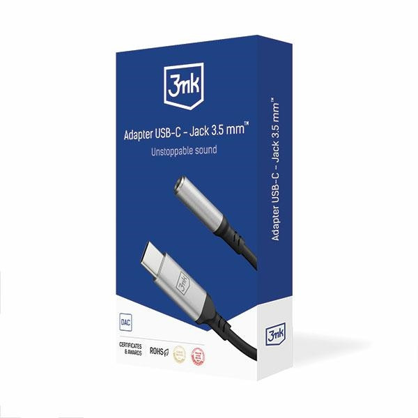 3MK Adapter USB-C - 3,5 mm-es jack csatlakozó fekete 3MK Adapter USB-C - 3,5 mm-es jack csatlakozó fekete
