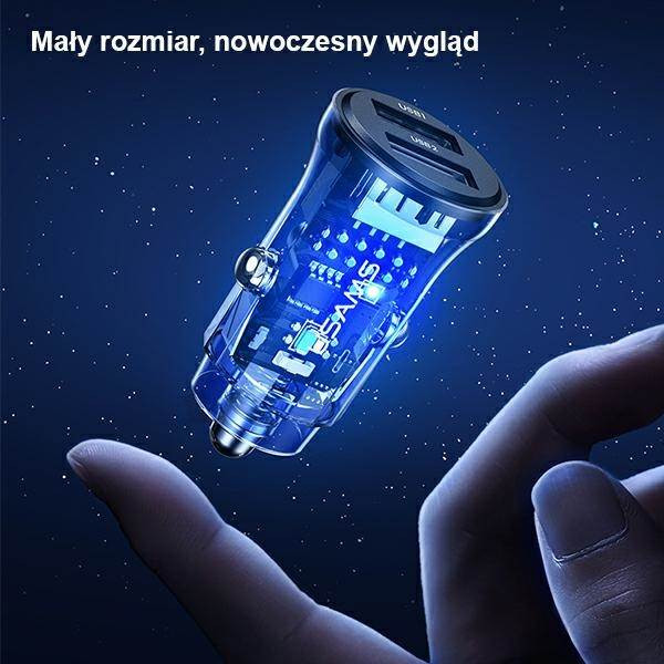 USAMS autós töltő C31 3A 2xUSB-A gyorstöltő kék CC162CC02 (US-CC162)