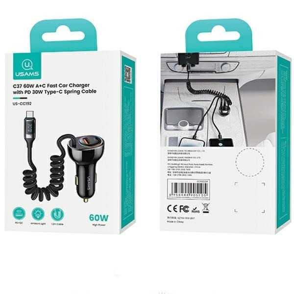 USAMS Ład. sam. C37 1xUSB+1xUSB-C 60W + kabel USB-C 30W PD+QC szybkie ładowanie czarny CC192CC01 (US-CC192) USAMS Ład. sam. C37 1xUSB+1xUSB-C 60W + kabel USB-C 30W PD+QC szybkie ładowanie czarny CC192CC01 (US-CC192)