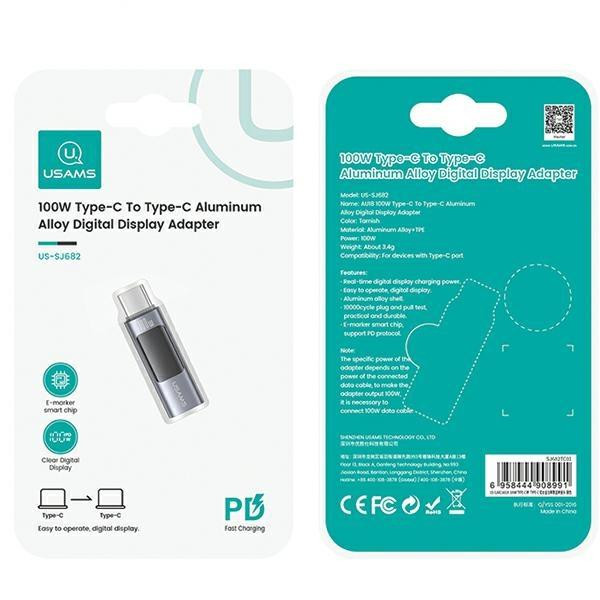 USAMS AU18 USB-C - USB-C digitális kijelzős adapter 100W - szürke USAMS AU18 USB-C - USB-C digitális kijelzős adapter 100W - szürke